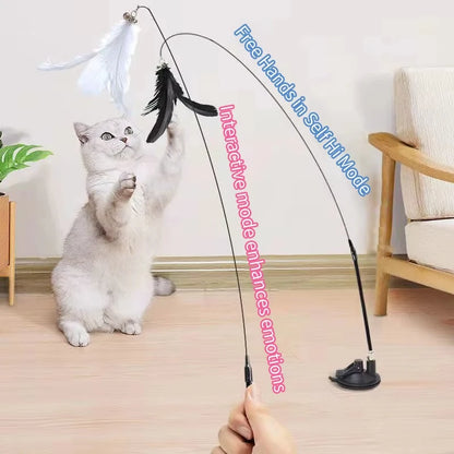 Engaging Interactive Feather Wand Toy for Cats - Suction Cup Teaser for Endless Fun