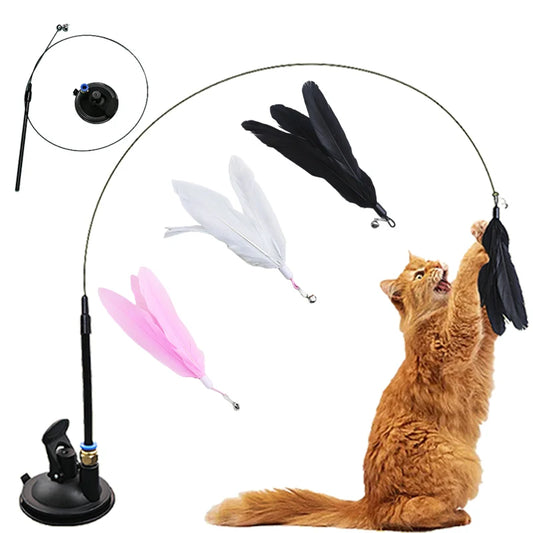 Engaging Interactive Feather Wand Toy for Cats - Suction Cup Teaser for Endless Fun
