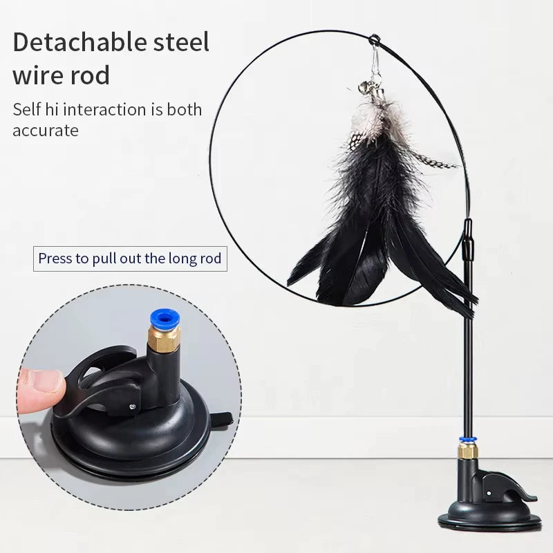 Engaging Interactive Feather Wand Toy for Cats - Suction Cup Teaser for Endless Fun