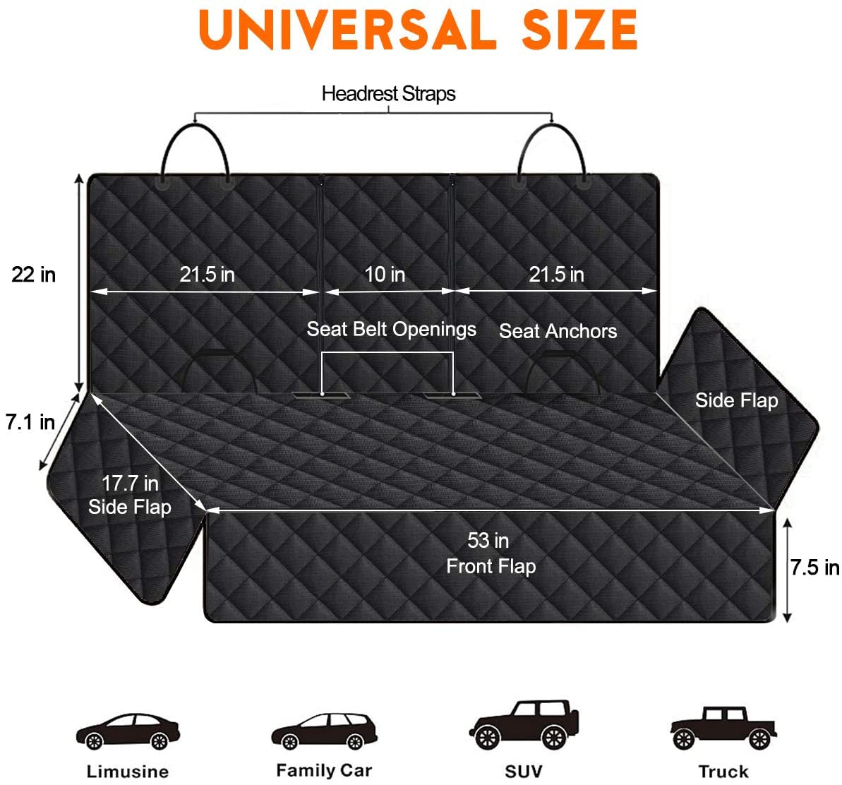 Ultimate Waterproof Dog Car Seat Cover – Non-Slip Back Seat Protector for Dogs & Kids – Fits Most Cars, Trucks & SUVs – Black