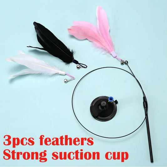 Engaging Interactive Feather Wand Toy for Cats - Suction Cup Teaser for Endless Fun