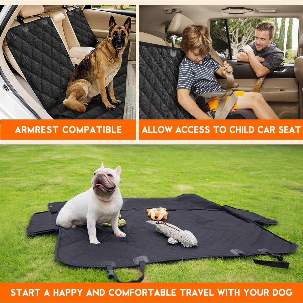 Ultimate Waterproof Dog Car Seat Cover – Non-Slip Back Seat Protector for Dogs & Kids – Fits Most Cars, Trucks & SUVs – Black