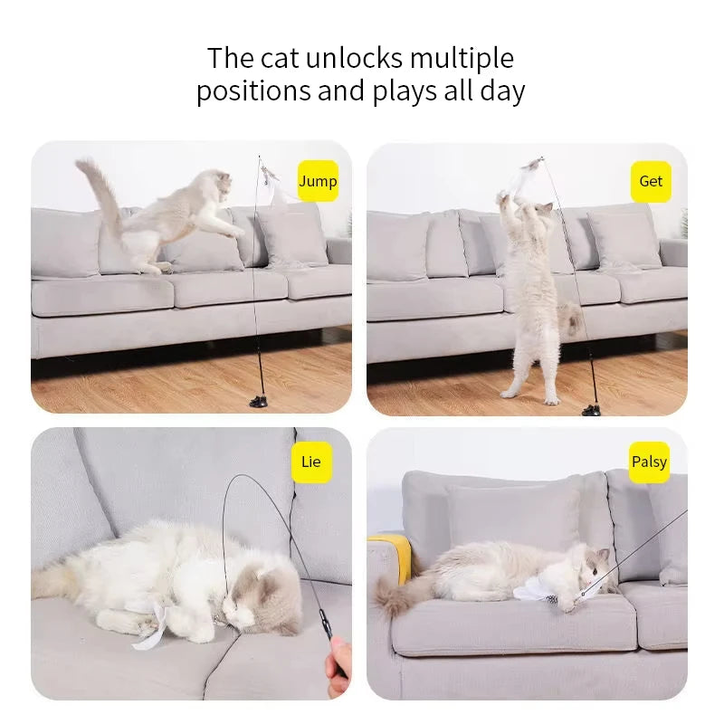 Engaging Interactive Feather Wand Toy for Cats - Suction Cup Teaser for Endless Fun