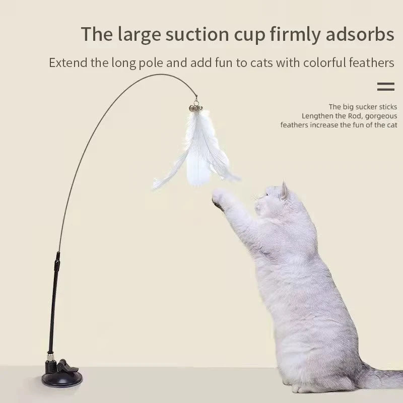 Engaging Interactive Feather Wand Toy for Cats - Suction Cup Teaser for Endless Fun