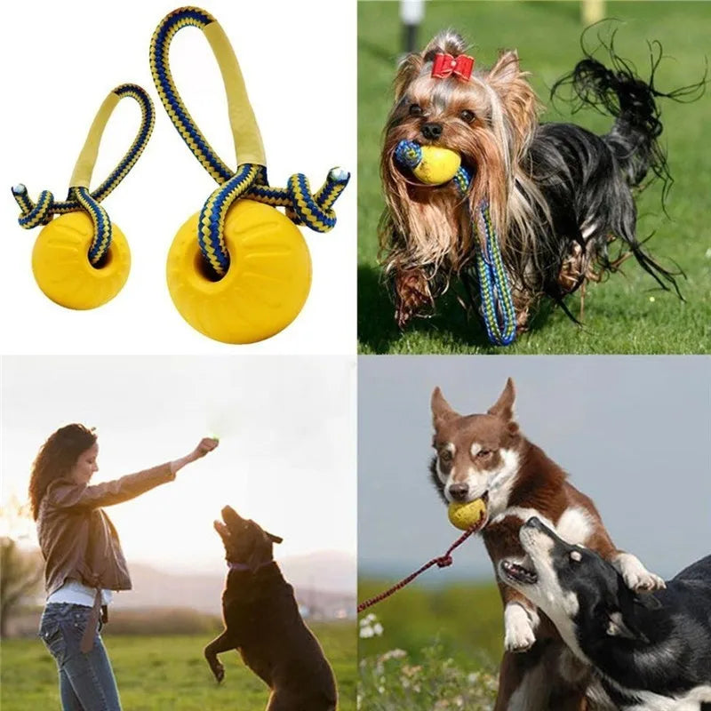 Durable and Fun Indestructible Rubber Training Ball for Dogs - Perfect for Chewing and Fetching with Rope!