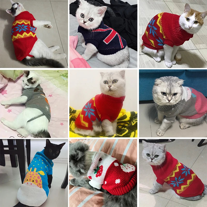 Cozy Christmas Cat Sweater - Warm Winter Costume for Your Feline Friend
