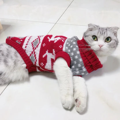 Cozy Christmas Cat Sweater - Warm Winter Costume for Your Feline Friend