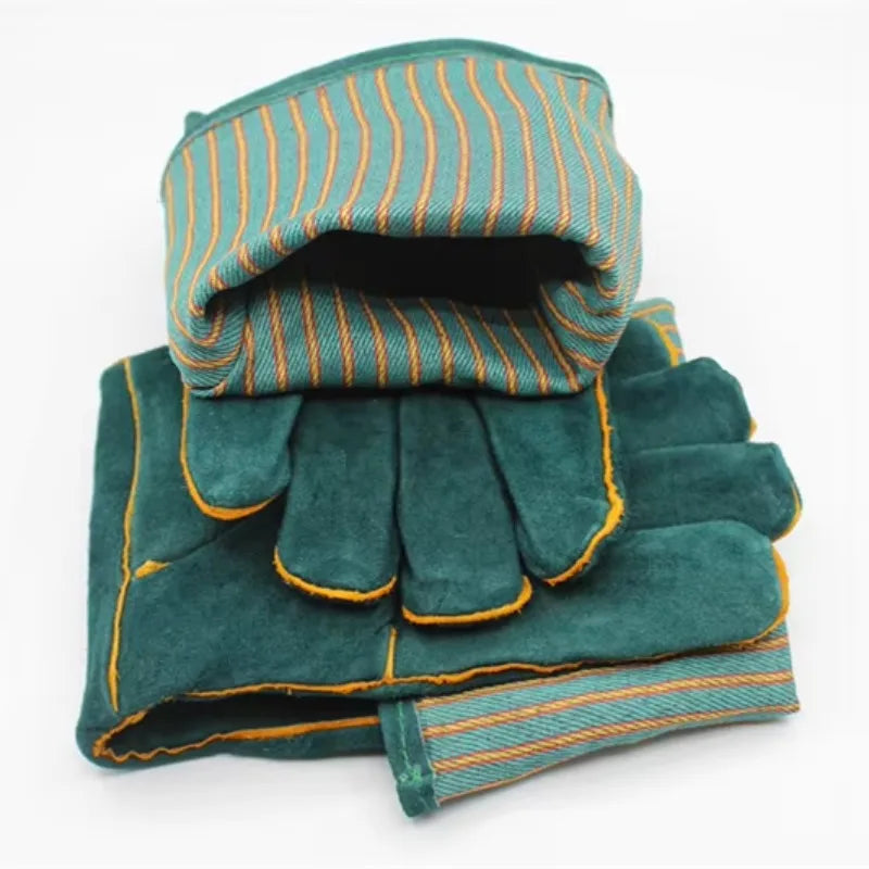 Protective Anti-Bite Safety Gloves for Handling Dogs, Cats, and Reptiles - Ultra Long Leather Green Gloves for Maximum Safety