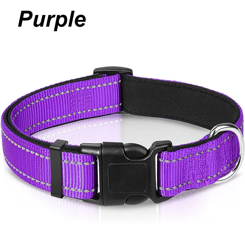 Ultimate Reflective Dog Collar for Medium to Large Dogs - Soft Neoprene Padded, Durable Nylon, and Adjustable for Comfort and Safety