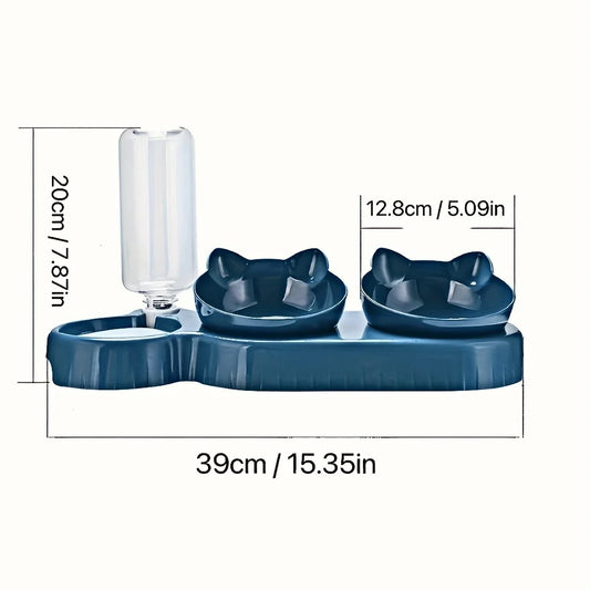 Elevate Your Cat's Dining Experience with Our 3-in-1 Tilted Pet Bowls Featuring a Convenient Water Feeder