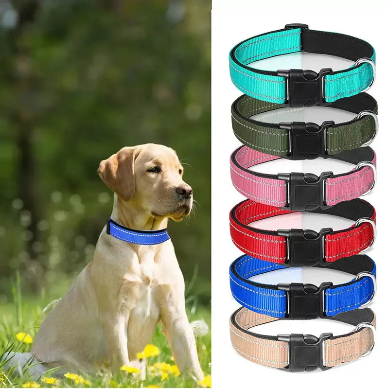 Ultimate Reflective Dog Collar for Medium to Large Dogs - Soft Neoprene Padded, Durable Nylon, and Adjustable for Comfort and Safety