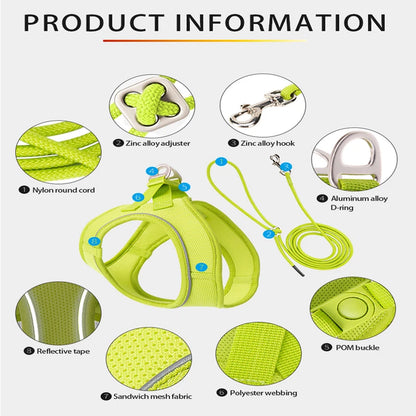 Premium Adjustable Reflective Dog Harness and Leash Set for Small to Medium Breeds - Perfect for Outdoor Adventures with Your Puppy or Cat
