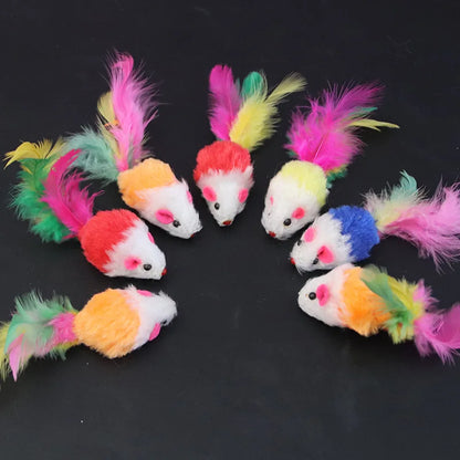 Engaging and Fun Interactive Cat Toy: Soft Fleece Mouse with Colorful Feathers for Endless Playtime!