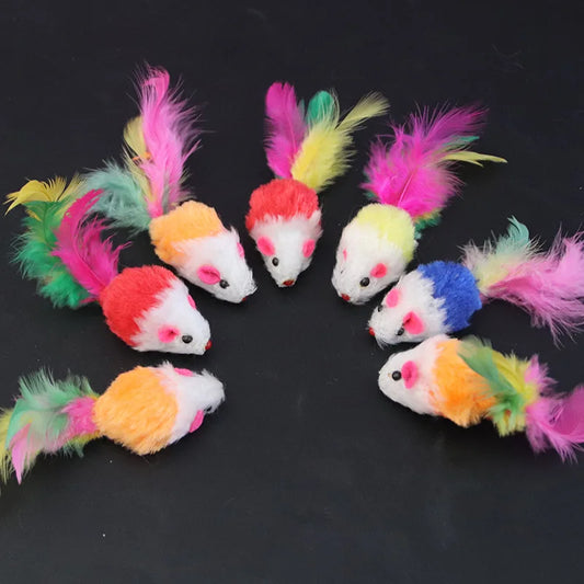 Engaging and Fun Interactive Cat Toy: Soft Fleece Mouse with Colorful Feathers for Endless Playtime!