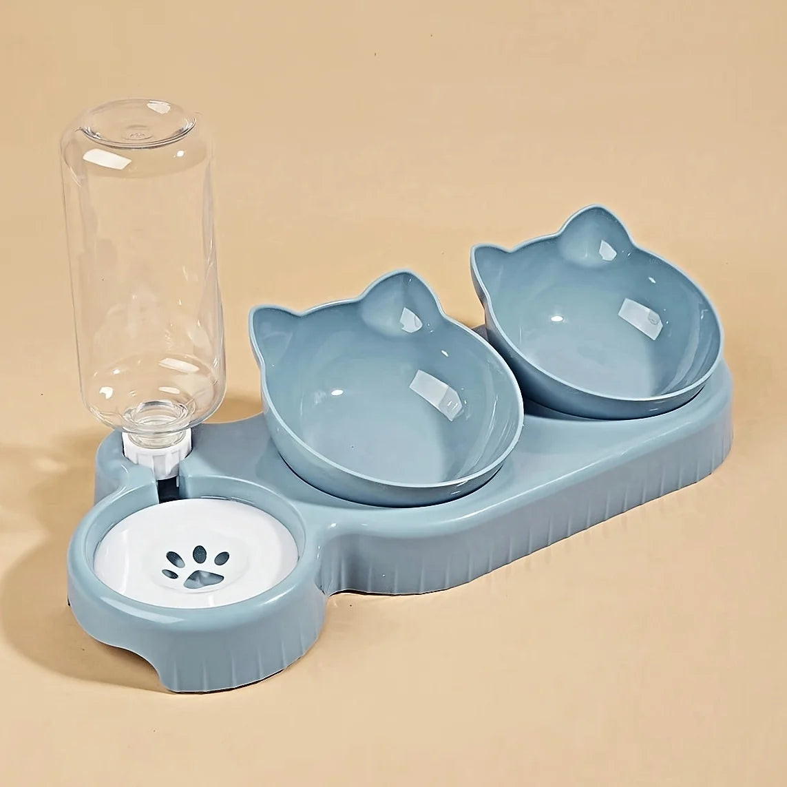 Elevate Your Cat's Dining Experience with Our 3-in-1 Tilted Pet Bowls Featuring a Convenient Water Feeder