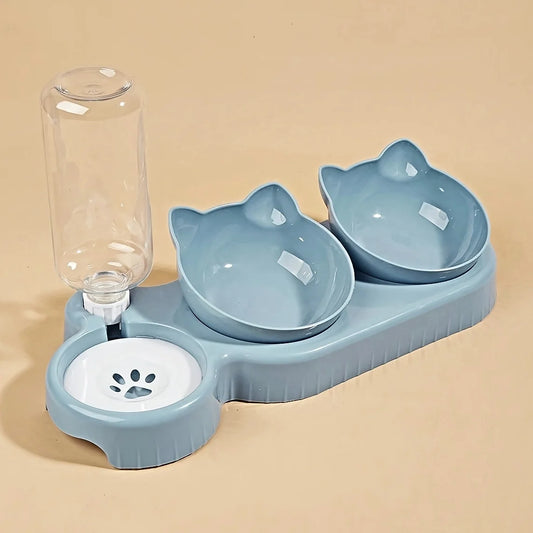 Elevate Your Cat's Dining Experience with Our 3-in-1 Tilted Pet Bowls Featuring a Convenient Water Feeder