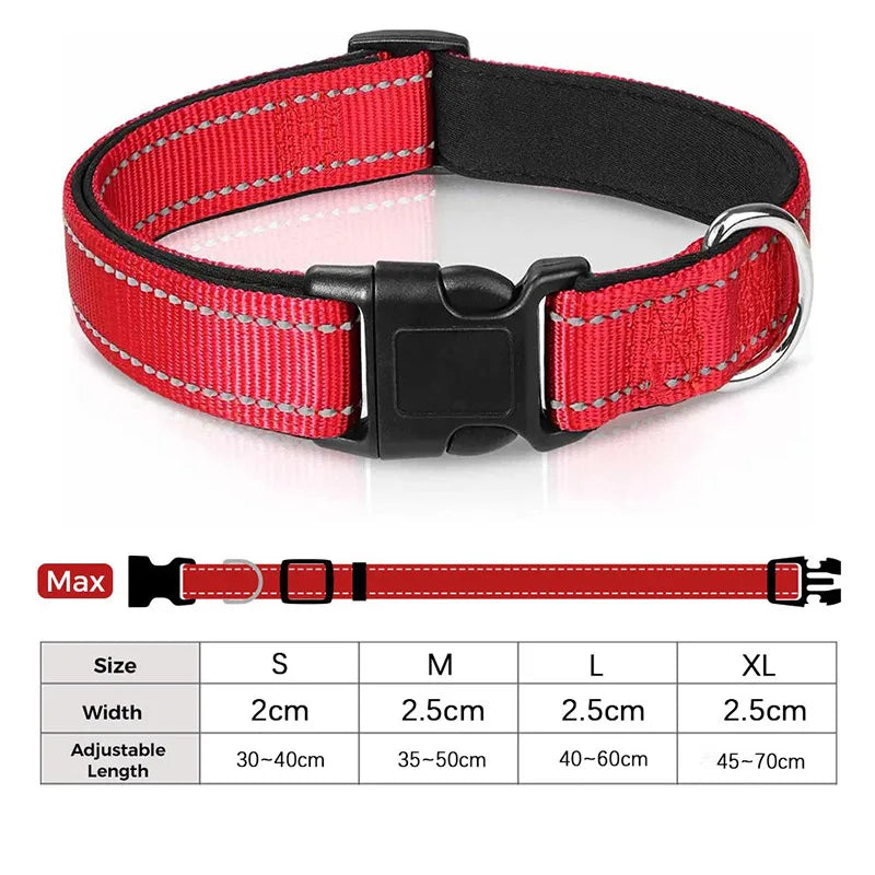 Ultimate Reflective Dog Collar for Medium to Large Dogs - Soft Neoprene Padded, Durable Nylon, and Adjustable for Comfort and Safety
