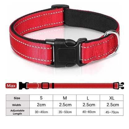 Ultimate Reflective Dog Collar for Medium to Large Dogs - Soft Neoprene Padded, Durable Nylon, and Adjustable for Comfort and Safety