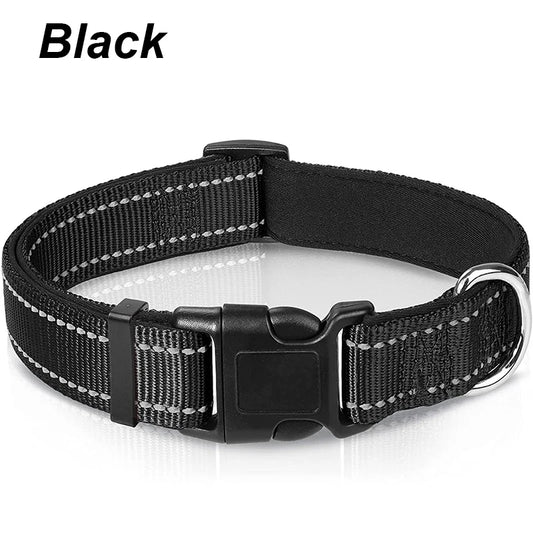 Ultimate Reflective Dog Collar for Medium to Large Dogs - Soft Neoprene Padded, Durable Nylon, and Adjustable for Comfort and Safety