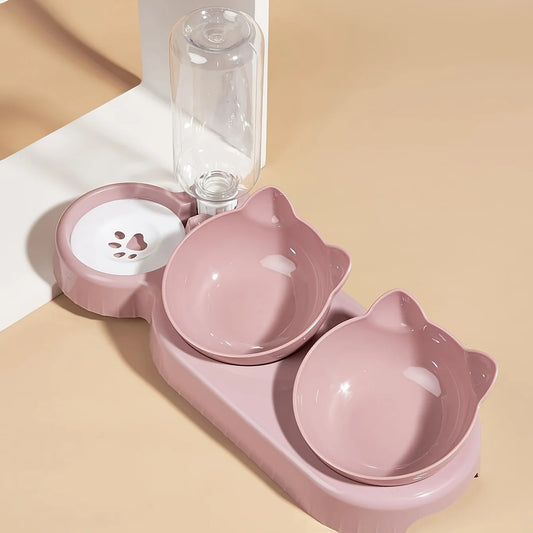 Elevate Your Cat's Dining Experience with Our 3-in-1 Tilted Pet Bowls Featuring a Convenient Water Feeder