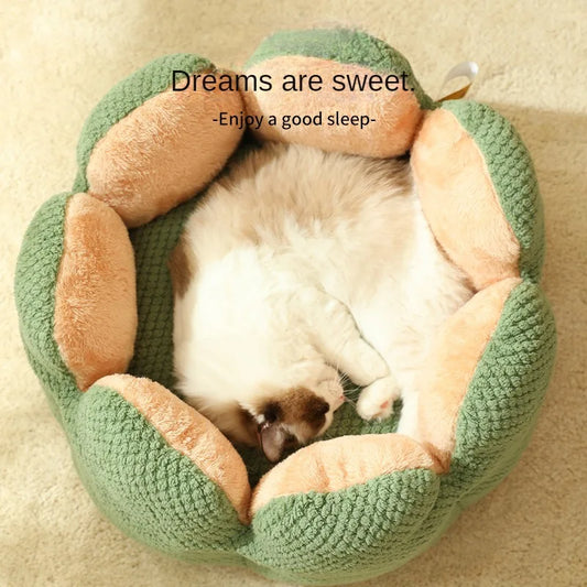 Cozy Up Your Cat This Winter with the Thickened Fleece Cactus Nest Bed - Perfect for Snuggling!