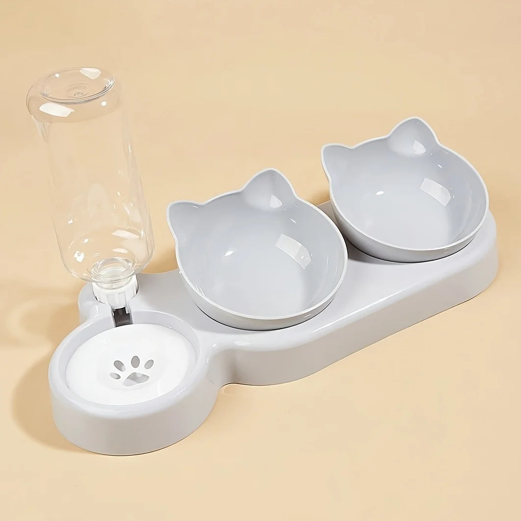 Elevate Your Cat's Dining Experience with Our 3-in-1 Tilted Pet Bowls Featuring a Convenient Water Feeder