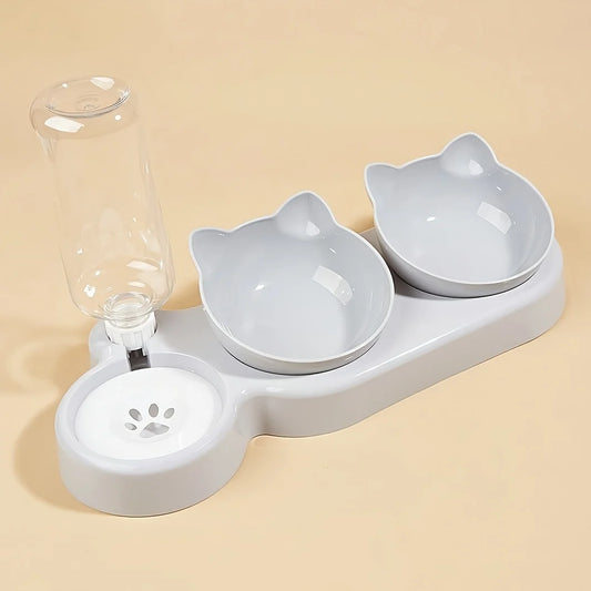 Elevate Your Cat's Dining Experience with Our 3-in-1 Tilted Pet Bowls Featuring a Convenient Water Feeder