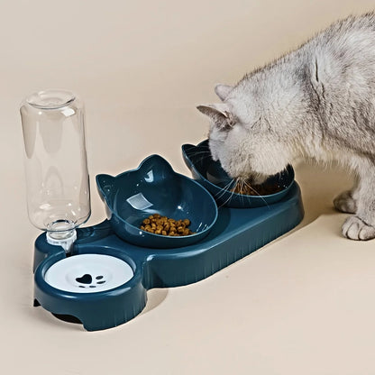 Elevate Your Cat's Dining Experience with Our 3-in-1 Tilted Pet Bowls Featuring a Convenient Water Feeder