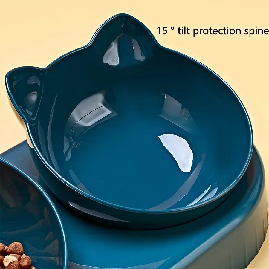 Elevate Your Cat's Dining Experience with Our 3-in-1 Tilted Pet Bowls Featuring a Convenient Water Feeder