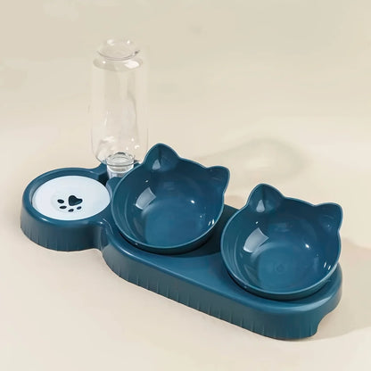 Elevate Your Cat's Dining Experience with Our 3-in-1 Tilted Pet Bowls Featuring a Convenient Water Feeder