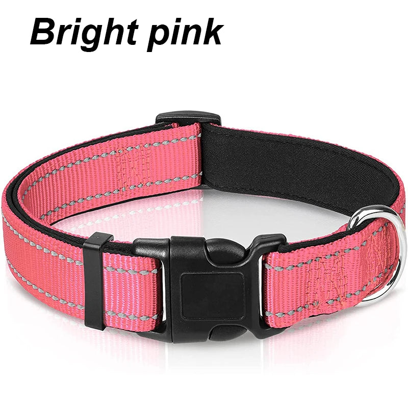 Ultimate Reflective Dog Collar for Medium to Large Dogs - Soft Neoprene Padded, Durable Nylon, and Adjustable for Comfort and Safety