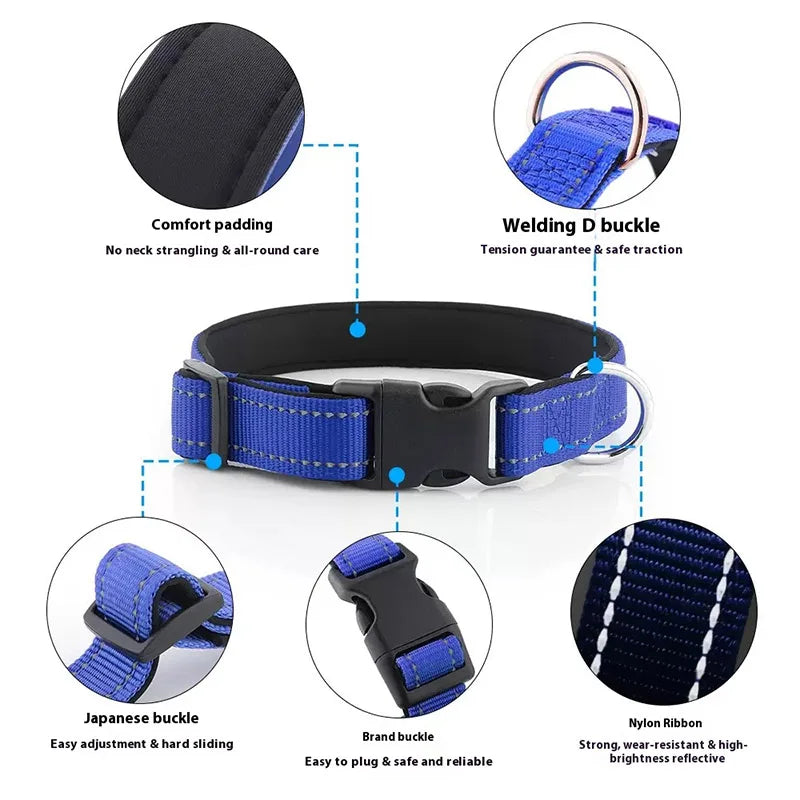 Ultimate Reflective Dog Collar for Medium to Large Dogs - Soft Neoprene Padded, Durable Nylon, and Adjustable for Comfort and Safety