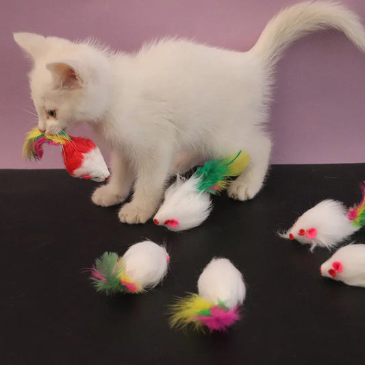 Engaging and Fun Interactive Cat Toy: Soft Fleece Mouse with Colorful Feathers for Endless Playtime!