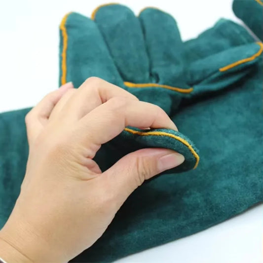 Protective Anti-Bite Safety Gloves for Handling Dogs, Cats, and Reptiles - Ultra Long Leather Green Gloves for Maximum Safety