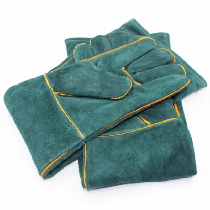 Protective Anti-Bite Safety Gloves for Handling Dogs, Cats, and Reptiles - Ultra Long Leather Green Gloves for Maximum Safety