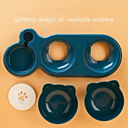 Elevate Your Cat's Dining Experience with Our 3-in-1 Tilted Pet Bowls Featuring a Convenient Water Feeder