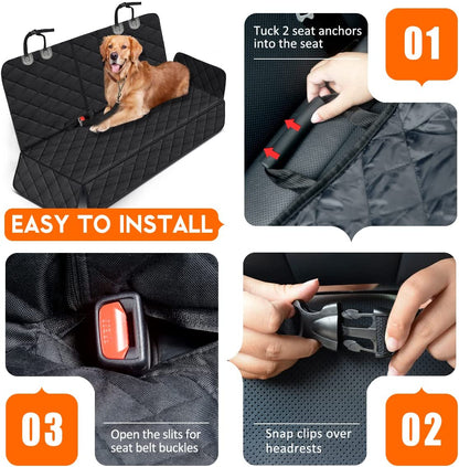 Ultimate Waterproof Dog Car Seat Cover – Non-Slip Back Seat Protector for Dogs & Kids – Fits Most Cars, Trucks & SUVs – Black